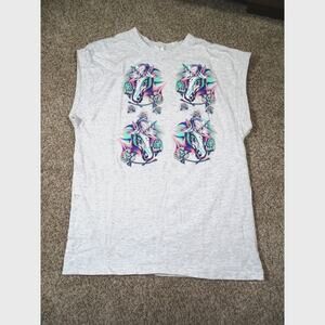 Vintage 90s Thrashed Unicorn Roses TShirt XL College Wear Distressed Made in USA